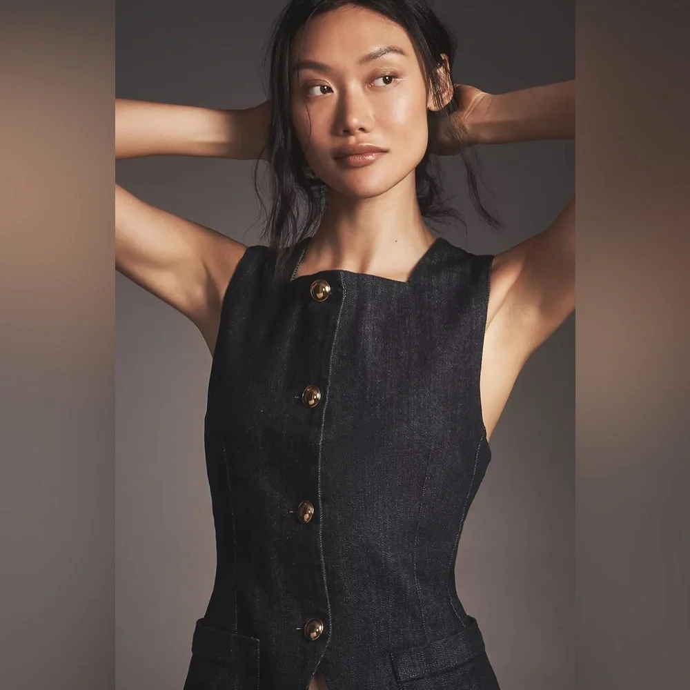 Anthropologie Maeve Square-Neck Cutaway Denim Vest - Picture 5 of 10